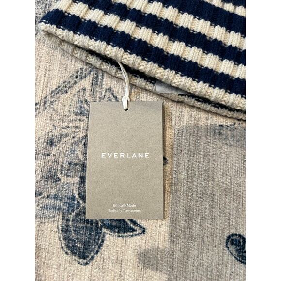 NWT Everlane Unisex The Cashmere Wool Beanie Hat Navy Cream Striped One Size main image 4